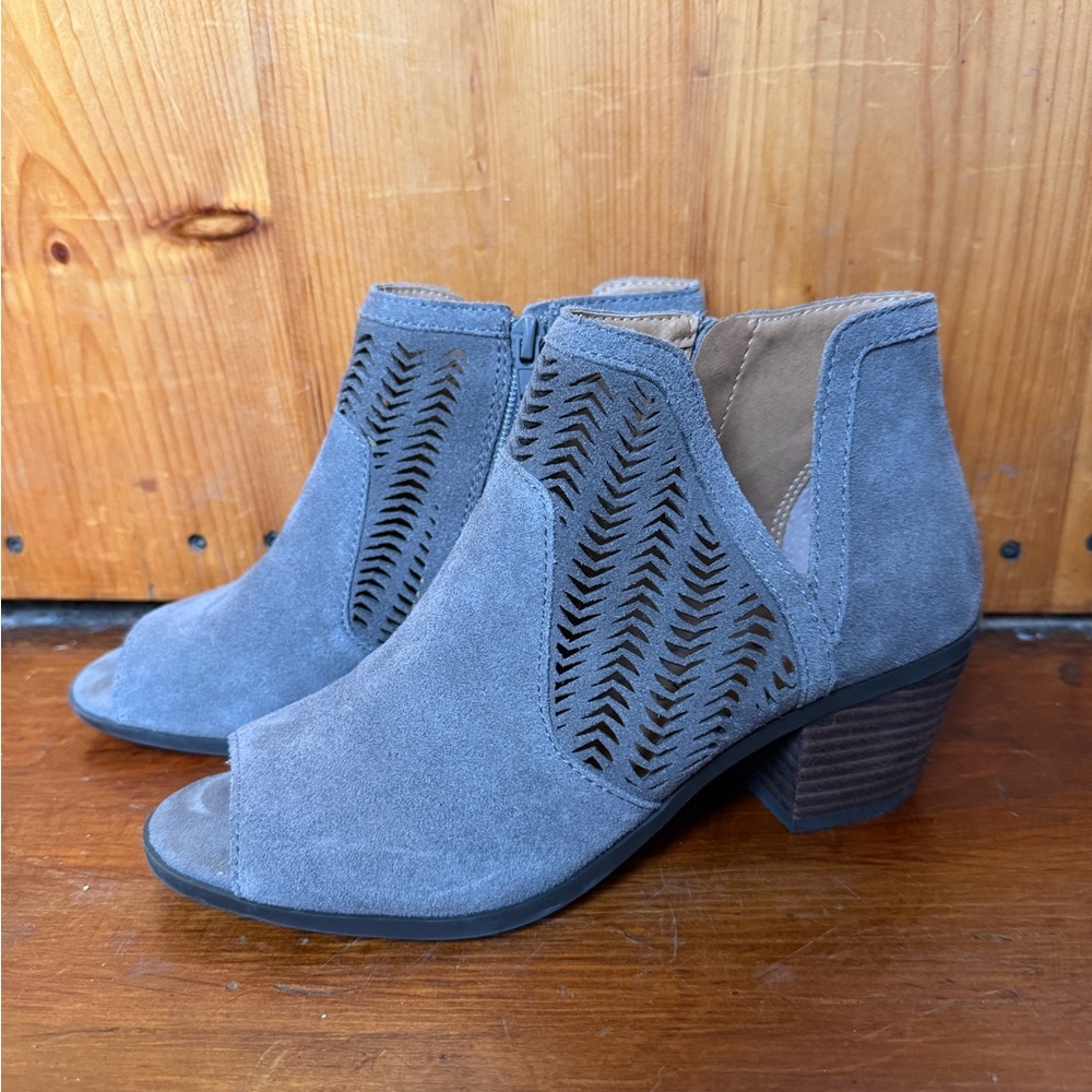 Lucky Brand Gray Suede Peep-Toe Cutout Ankle Booties
